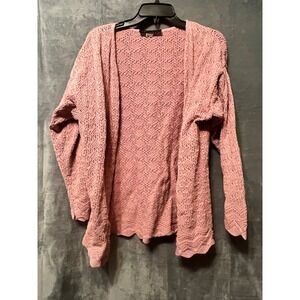 Braun Style Pink Crochet Cotton Cardigan  Made USA Vintage Womens  XL